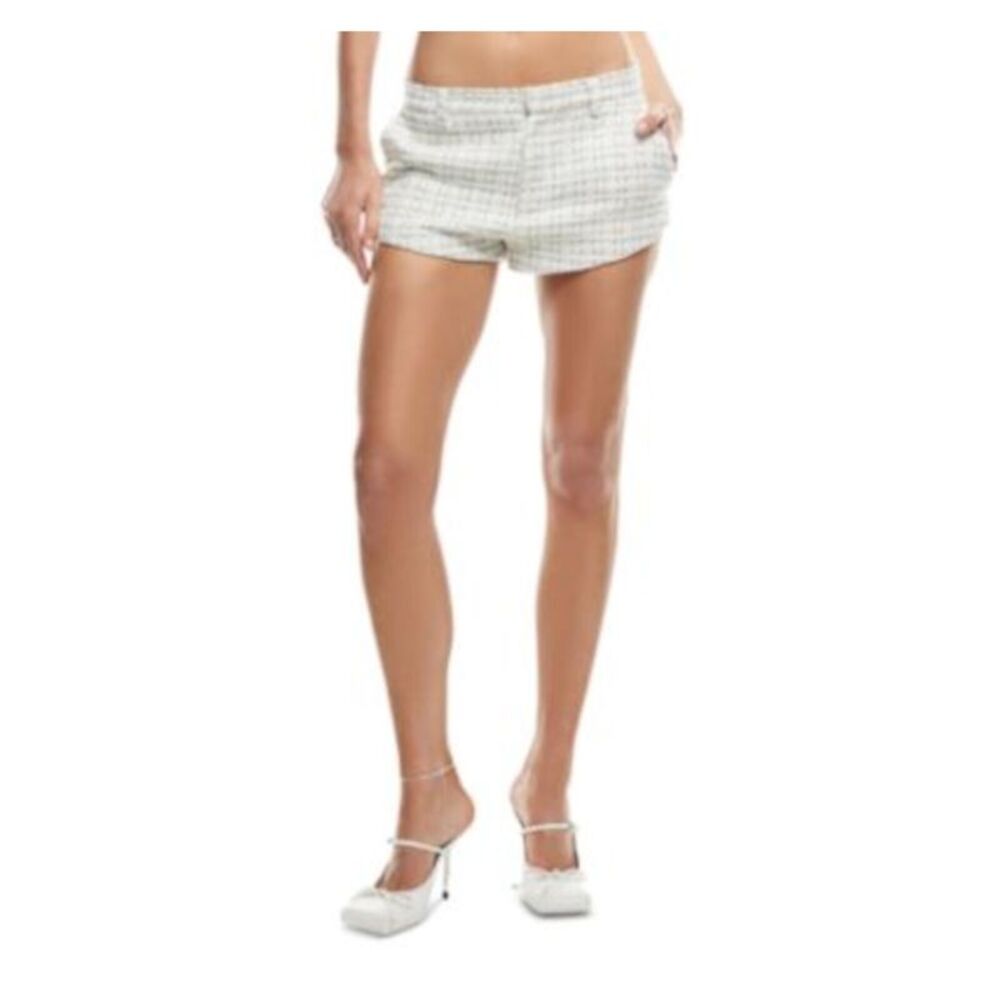 LIONESS Womens Ivory Zippered Pocketed Tweed Texture Printed Shorts Shorts XS